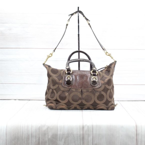 Coach Madison Sabrina Brown Op-art Convertible Satchel Signature Shoulder Bag - Picture 9 of 10